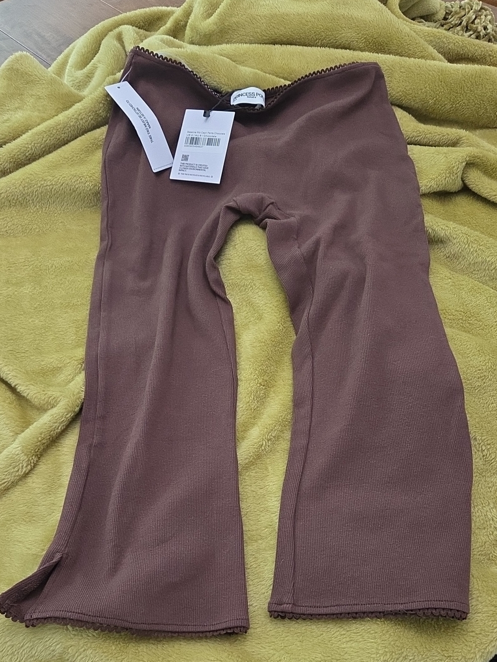 Princess Polly Kids' Ribbed Flared Leggings in Brown